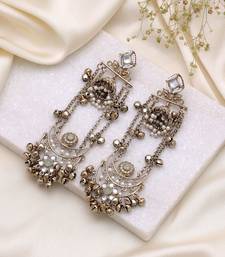 Parrot green color long kashmiri earrings festive ethnic design