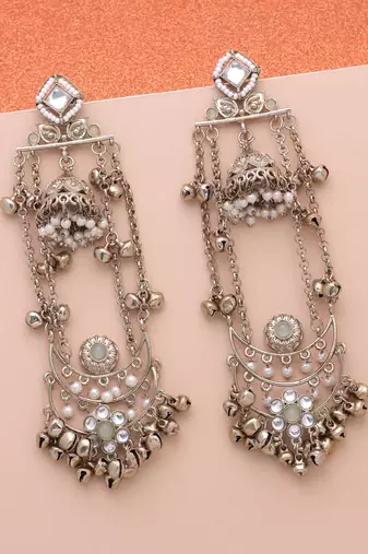 Parrot green color long kashmiri earrings festive ethnic design
