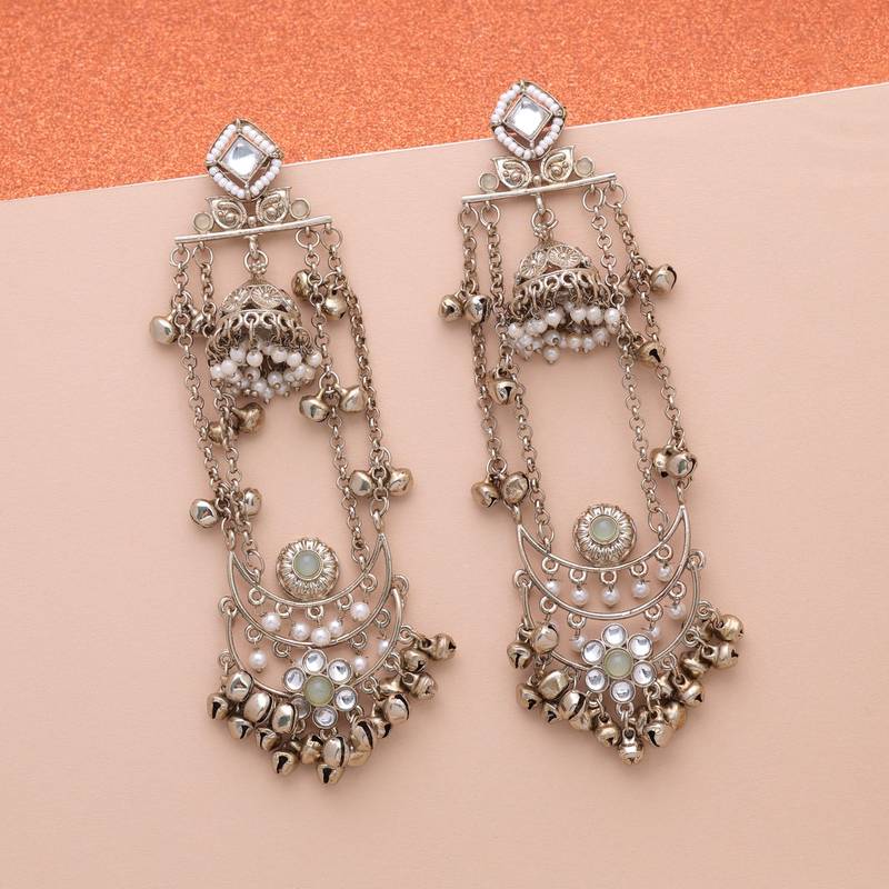 Parrot green color long kashmiri earrings festive ethnic design