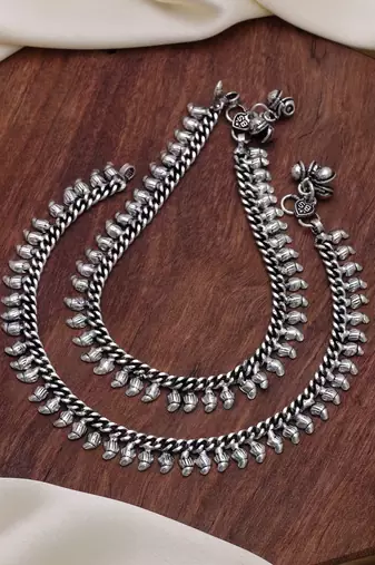 Silver color oxidised anklet traditional ethnic design