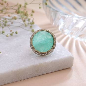 Pista green color american diamond ring sparkling designer style 1