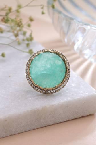 Pista green color american diamond ring sparkling designer style