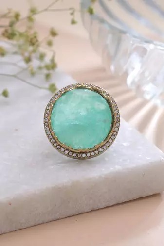 Pista green color american diamond ring sparkling designer style