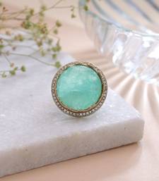 Pista green color american diamond ring sparkling designer style