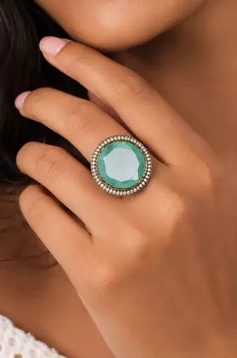 Pista green color american diamond ring sparkling designer style