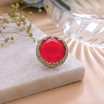 Red color american diamond ring crystal party wear 1