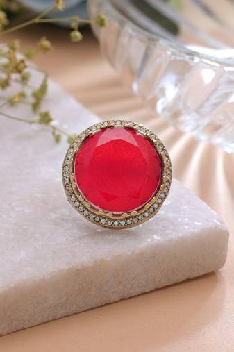 Red color american diamond ring crystal party wear