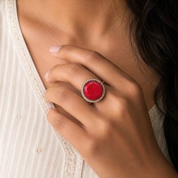 Red color american diamond ring crystal party wear 2