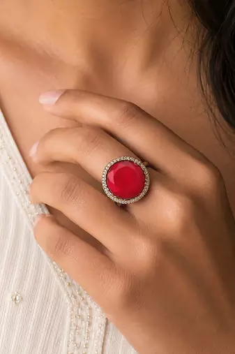 Red color american diamond ring crystal party wear