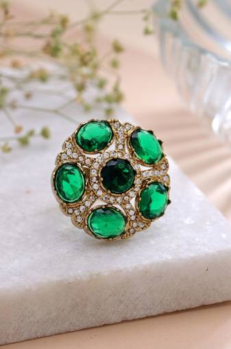 Green color american diamond ring sparkling jewelry finish