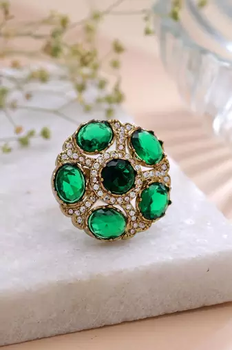 Green color american diamond ring sparkling jewelry finish