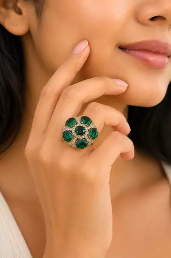 Green color american diamond ring sparkling jewelry finish