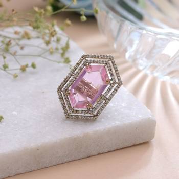 Pink color american diamond ring designer jewelry style 1