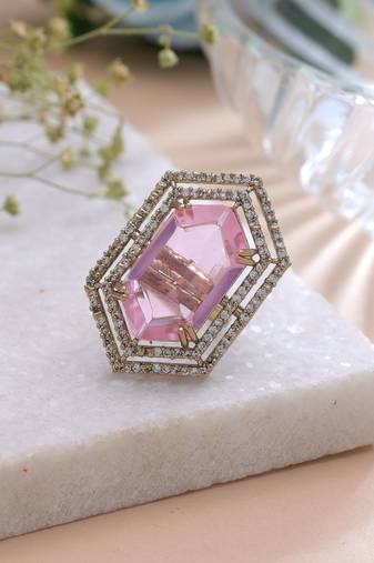 Pink color american diamond ring designer jewelry style