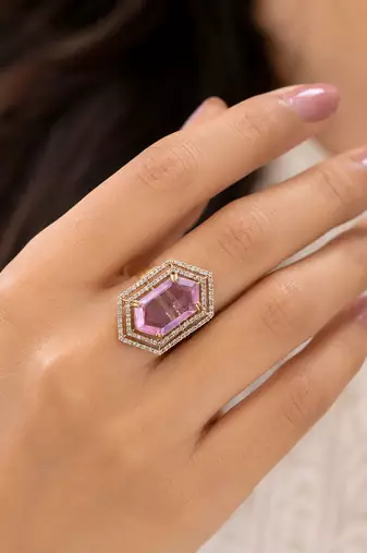 Pink color american diamond ring designer jewelry style