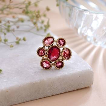 Pink color american diamond ring sparkling designer style 1