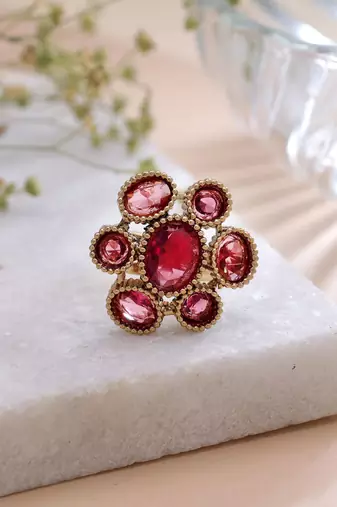 Pink color american diamond ring sparkling designer style