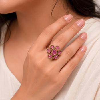 Pink color american diamond ring sparkling designer style 2
