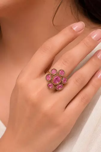 Pink color american diamond ring sparkling designer style
