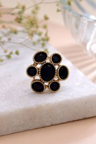 Black color american diamond ring crystal party wear
