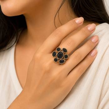 Black color american diamond ring crystal party wear 2