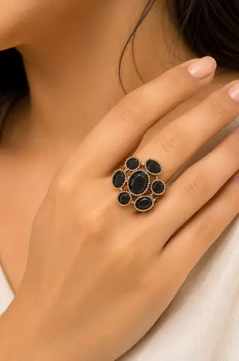 Black color american diamond ring crystal party wear