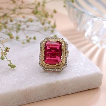 Pink color american diamond ring crystal designer finish 1