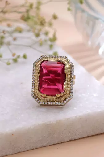 Pink color american diamond ring crystal designer finish
