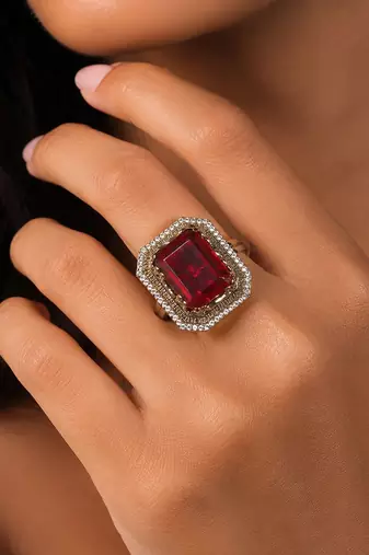 Pink color american diamond ring crystal designer finish