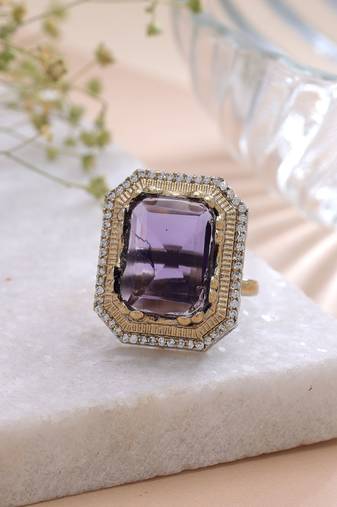 Purple color american diamond ring sparkling fashion style