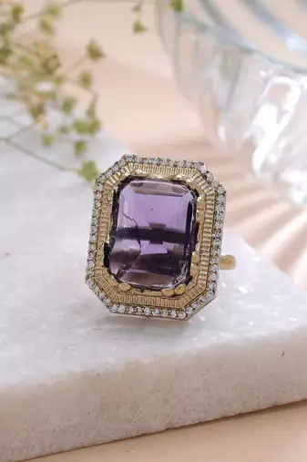 Purple color american diamond ring sparkling fashion style