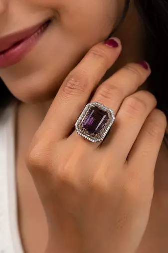 Purple color american diamond ring sparkling fashion style