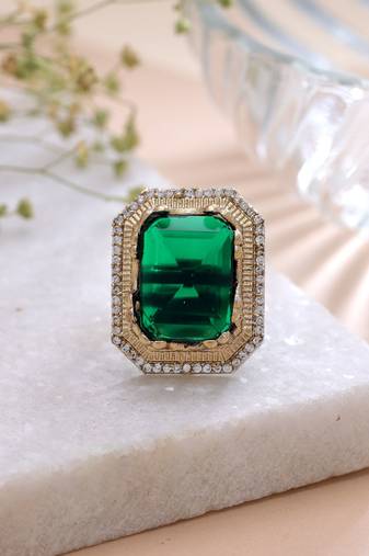 Green color american diamond ring premium crystal style