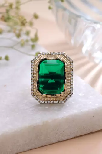 Green color american diamond ring premium crystal style