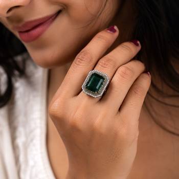 Green color american diamond ring premium crystal style 2