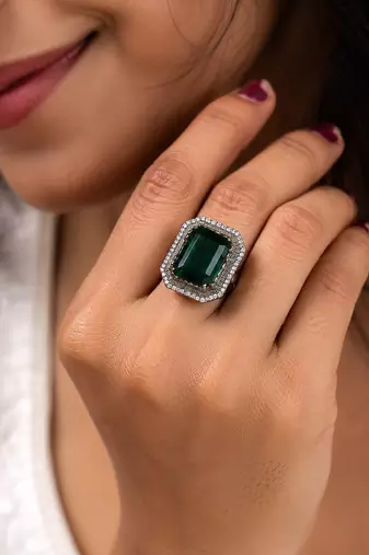 Green color american diamond ring premium crystal style