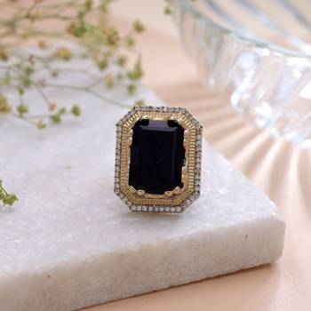 Black color american diamond ring party wear style 1