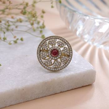 Pink color american diamond ring luxury crystal finish 1