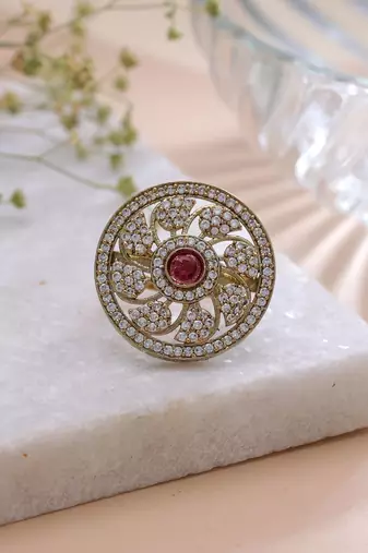 Pink color american diamond ring luxury crystal finish
