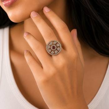 Pink color american diamond ring luxury crystal finish 2