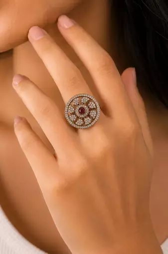 Pink color american diamond ring luxury crystal finish