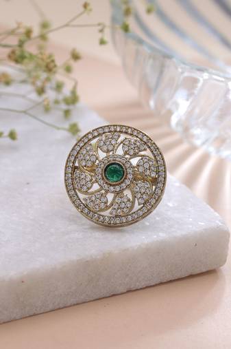 Green color american diamond ring sparkling jewelry style