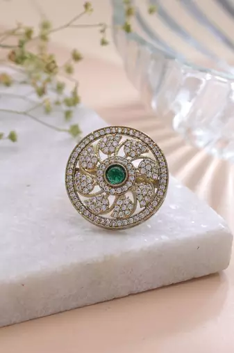 Green color american diamond ring sparkling jewelry style