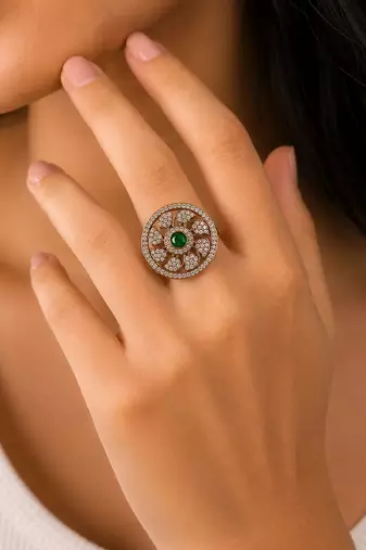 Green color american diamond ring sparkling jewelry style