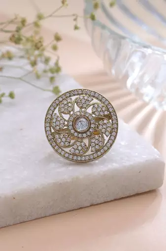 White color american diamond ring bridal crystal style