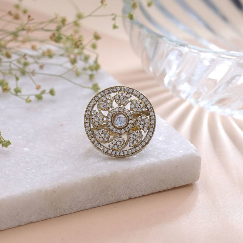 White color american diamond ring bridal crystal style