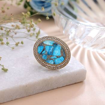 Turquoise color american diamond ring sparkling fashion style 1