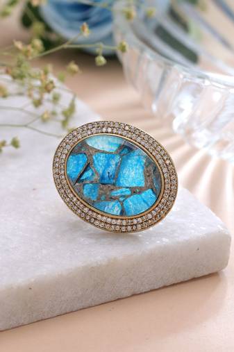 Turquoise color american diamond ring sparkling fashion style