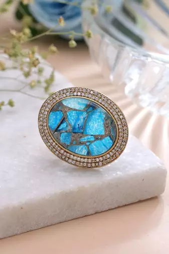 Turquoise color american diamond ring sparkling fashion style