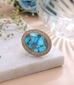 Turquoise color american diamond ring sparkling fashion style